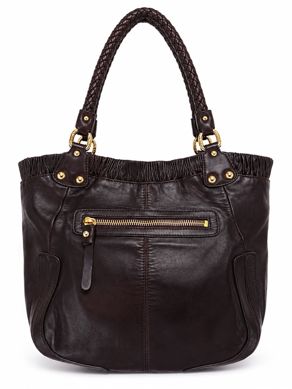 Stuart Weitzman Collection Glove Leather Tote Brown Woven Handles Vintage bag - Picture 2 of 16
